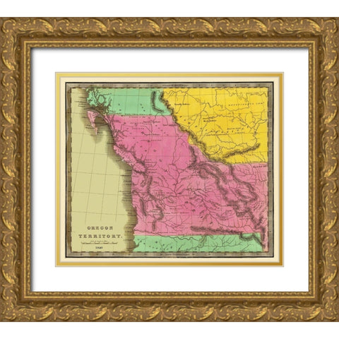 Oregon Territory - Greenleaf 1840 Gold Ornate Wood Framed Art Print with Double Matting by Greenleaf