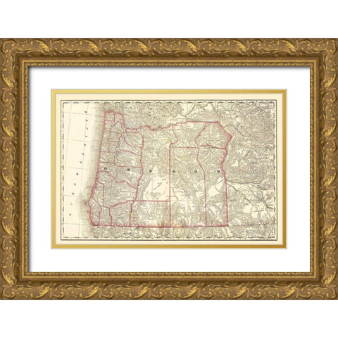 Oregon - 1879 Gold Ornate Wood Framed Art Print with Double Matting by Unknown