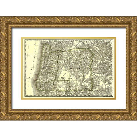 Oregon - Rand McNally 1876 Gold Ornate Wood Framed Art Print with Double Matting by Rand McNally