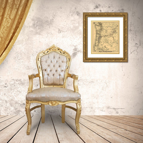 Oregon, Washington - Colton 1880 Gold Ornate Wood Framed Art Print with Double Matting by Colton