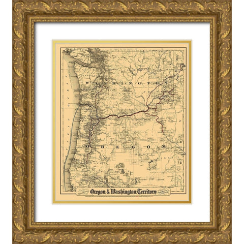Oregon, Washington - Colton 1880 Gold Ornate Wood Framed Art Print with Double Matting by Colton