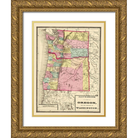 Oregon, Washington - Baltimore 1873 Gold Ornate Wood Framed Art Print with Double Matting by Baltimore