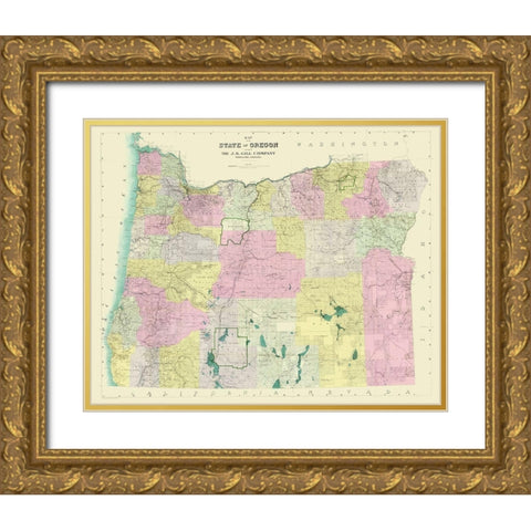 Oregon - Gill 1911 Gold Ornate Wood Framed Art Print with Double Matting by Gill