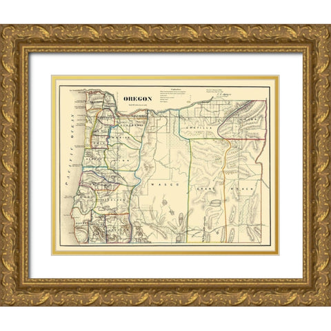 Oregon - USGLO 1866 Gold Ornate Wood Framed Art Print with Double Matting by USGLO