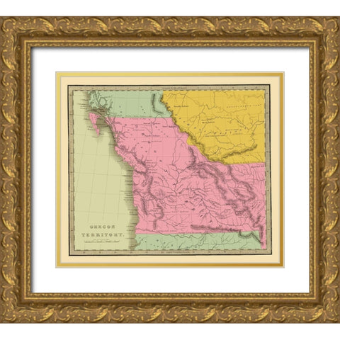 Oregon Territory - Battleboro 1840 Gold Ornate Wood Framed Art Print with Double Matting by Battleboro