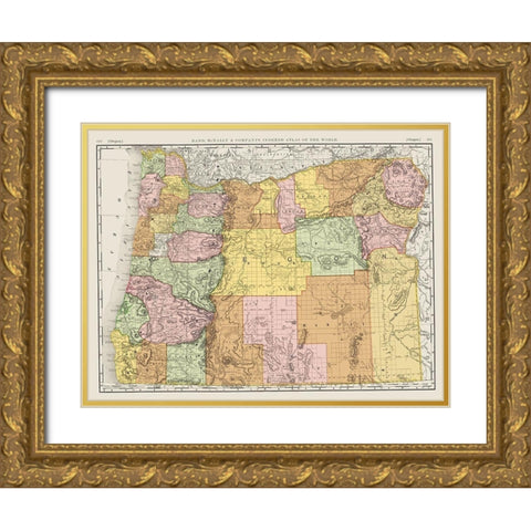 Oregon - Rand McNally 1898 Gold Ornate Wood Framed Art Print with Double Matting by Rand McNally