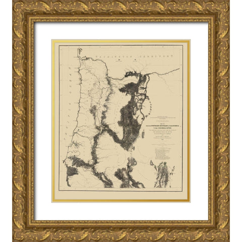 Proposed Railroad Routes, Oregon - War Dept 1855 Gold Ornate Wood Framed Art Print with Double Matting by War Dept