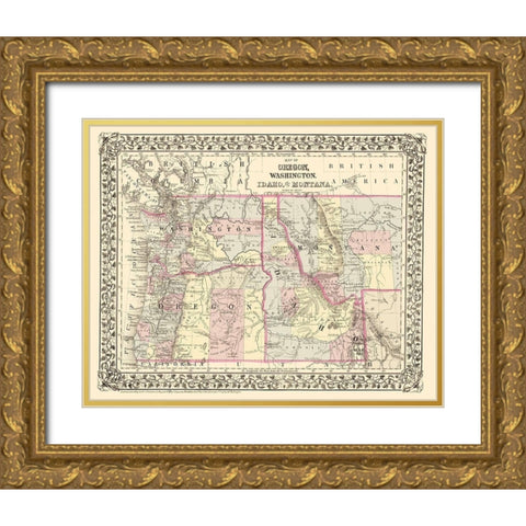Oregon, Washington, Idaho, Montana - Campbell 1879 Gold Ornate Wood Framed Art Print with Double Matting by Campbell