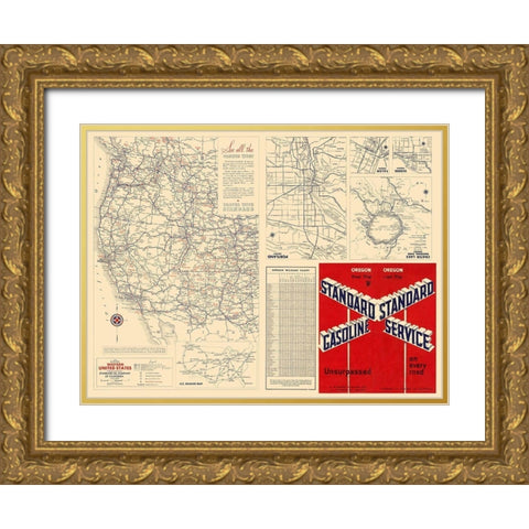 Western United States - Gousha 1935 Gold Ornate Wood Framed Art Print with Double Matting by Gousha