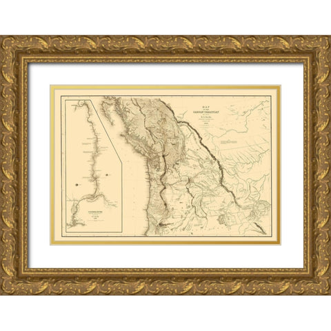 Oregon Territory - US Exploring Expedition 1841 Gold Ornate Wood Framed Art Print with Double Matting by US Exploring Expedition