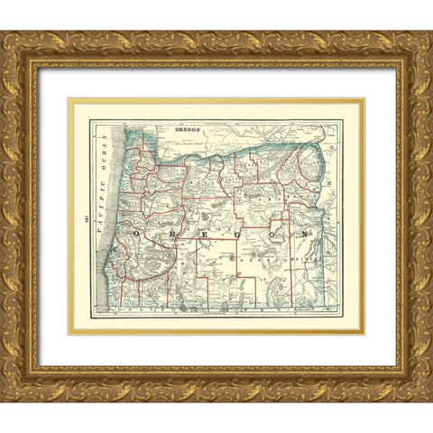 Oregon - Rathbun 1893 Gold Ornate Wood Framed Art Print with Double Matting by Rathbun