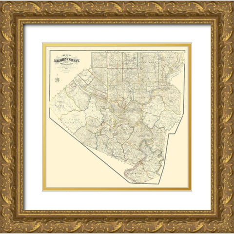 Alleghany County Pennsylvania - Krebs 1883 Gold Ornate Wood Framed Art Print with Double Matting by Krebs