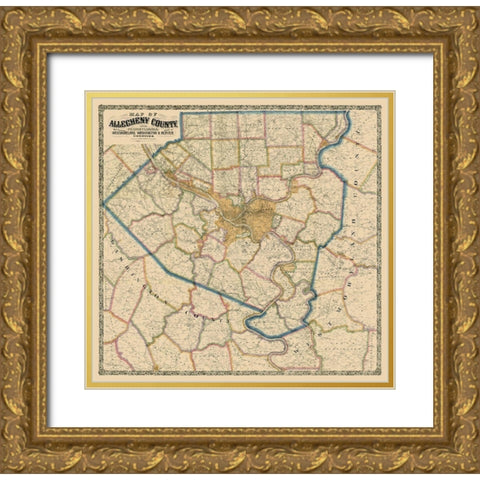 Alleghany County Pennsylvania - Krebs 1890 Gold Ornate Wood Framed Art Print with Double Matting by Krebs