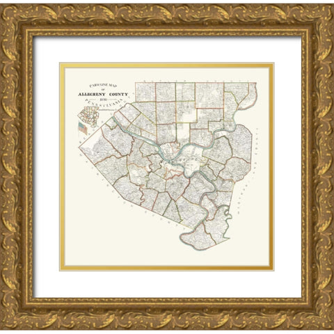 Alleghany County Pennsylvania - Trainey 1898 Gold Ornate Wood Framed Art Print with Double Matting by Trainey