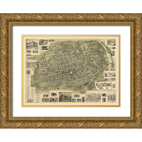 Allentown Pennsylvania -Alsop 1901 Gold Ornate Wood Framed Art Print with Double Matting by Alsop