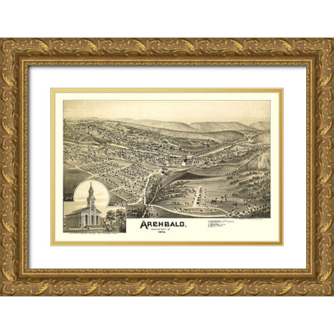 Archbald Pennsylvania - Moyer 1892 Gold Ornate Wood Framed Art Print with Double Matting by Moyer