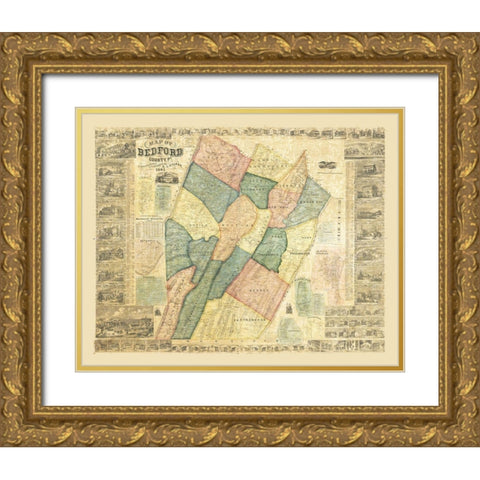 Bedford County Pennsylvania - Walker 1861 Gold Ornate Wood Framed Art Print with Double Matting by Walker