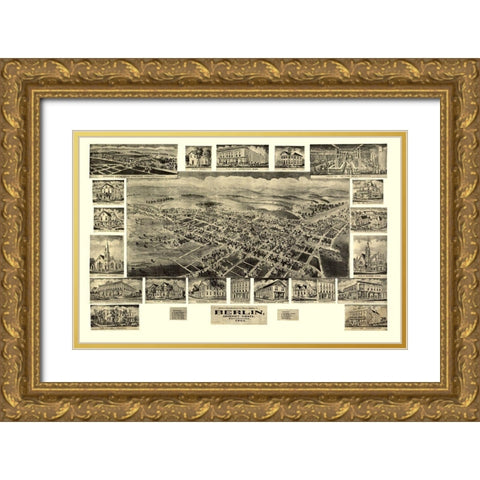 Berlin Pennsylvania - Fowler 1905 Gold Ornate Wood Framed Art Print with Double Matting by Fowler