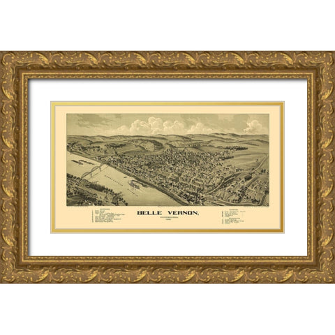 Belle Vernon Pennsylvania - Moyer 1902 Gold Ornate Wood Framed Art Print with Double Matting by Moyer