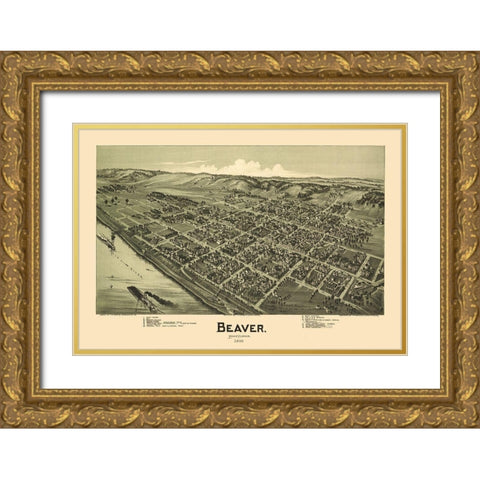 Beaver Pennsylvania - Moyer 1900 Gold Ornate Wood Framed Art Print with Double Matting by Moyer