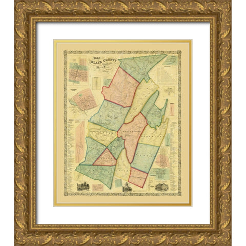 Blair County Pennsylvania - Chestnut 1859 Gold Ornate Wood Framed Art Print with Double Matting by Chestnut