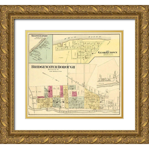 Bridgewater, Georgetown Pennsylvania Landowner Gold Ornate Wood Framed Art Print with Double Matting by Hayes