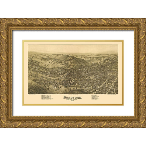 Bradford Pennsylvania - Moyer 1895 Gold Ornate Wood Framed Art Print with Double Matting by Moyer