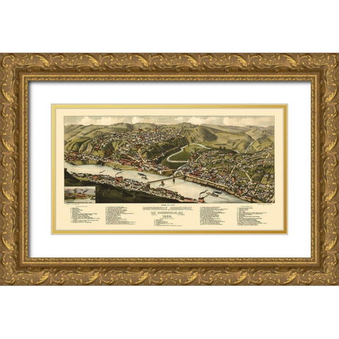 Brownsville Pennsylvania - Jones 1883 Gold Ornate Wood Framed Art Print with Double Matting by Jones