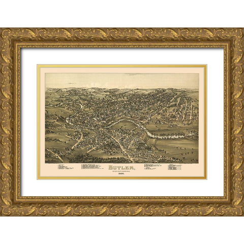 Butler Pennsylvania - Moyer 1896 Gold Ornate Wood Framed Art Print with Double Matting by Moyer