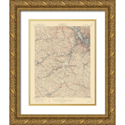 Carnegie Pennsylvania Quad - USGS 1906 Gold Ornate Wood Framed Art Print with Double Matting by USGS