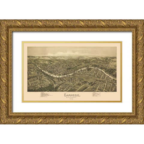 Carnegie Pennsylvania - Fowler 1897 Gold Ornate Wood Framed Art Print with Double Matting by Fowler