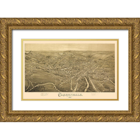 Carbondale Pennsylvania - Fowler 1890 Gold Ornate Wood Framed Art Print with Double Matting by Fowler