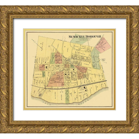 Sewickly Pennsylvania Landowner - Titus 1877 Gold Ornate Wood Framed Art Print with Double Matting by Titus