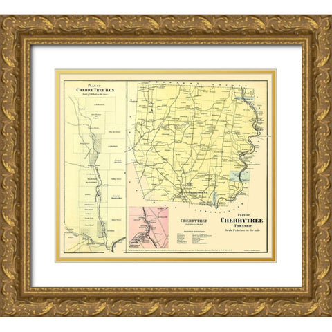 Cherry Tree Pennsylvania Landowner - Beers 1865 Gold Ornate Wood Framed Art Print with Double Matting by Beers