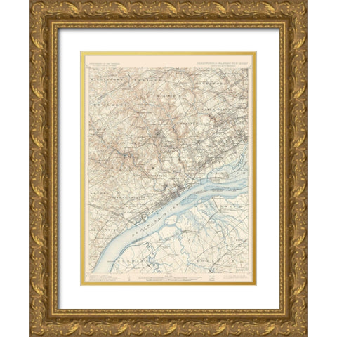 Chester Pennsylvania New Jersey Deleware Quad Gold Ornate Wood Framed Art Print with Double Matting by USGS