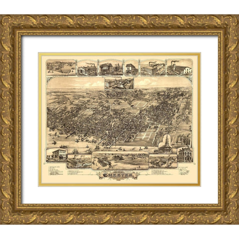 Chester Pennsylvania - Bailey 1885 Gold Ornate Wood Framed Art Print with Double Matting by Bailey