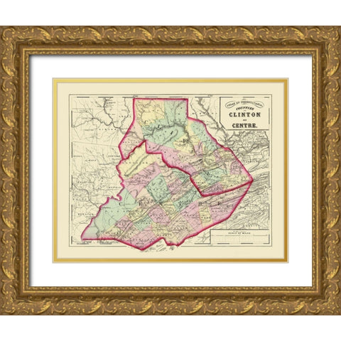 Clinton Centre Pennsylvania - Walling 1872 Gold Ornate Wood Framed Art Print with Double Matting by Walling