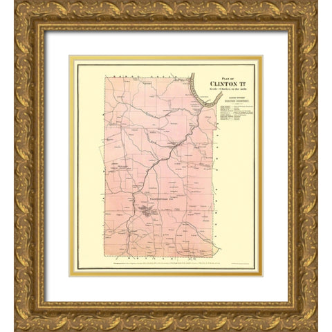 Clinton Pennsylvania Landowner - Mayer 1865 Gold Ornate Wood Framed Art Print with Double Matting by Mayer
