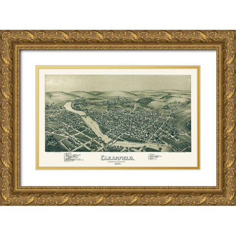 Clearfield Pennsylvania - Moyer 1895 Gold Ornate Wood Framed Art Print with Double Matting by Moyer