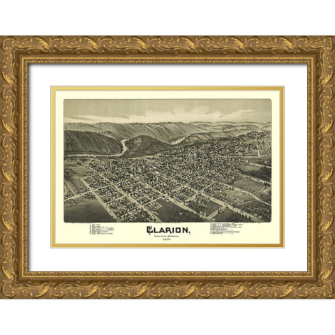 Clarion Pennsylvania - Moyer 1896 Gold Ornate Wood Framed Art Print with Double Matting by Moyer