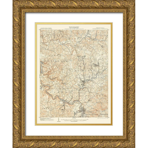 Connellsville Pennsylvania Quad - USGS 1902 Gold Ornate Wood Framed Art Print with Double Matting by USGS