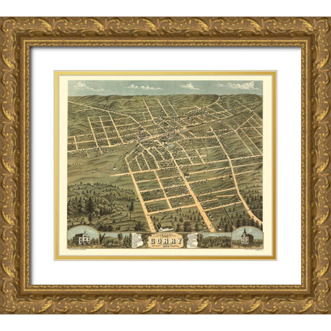 Corry Pennsylvania - Stoner 1870 Gold Ornate Wood Framed Art Print with Double Matting by Stoner