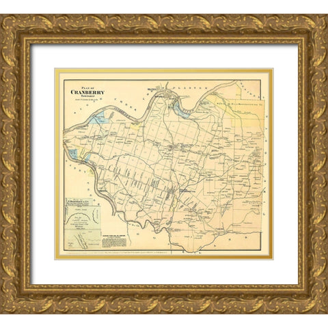 Cranberry Pennsylvania Landowner - Beers 1885 Gold Ornate Wood Framed Art Print with Double Matting by Beers