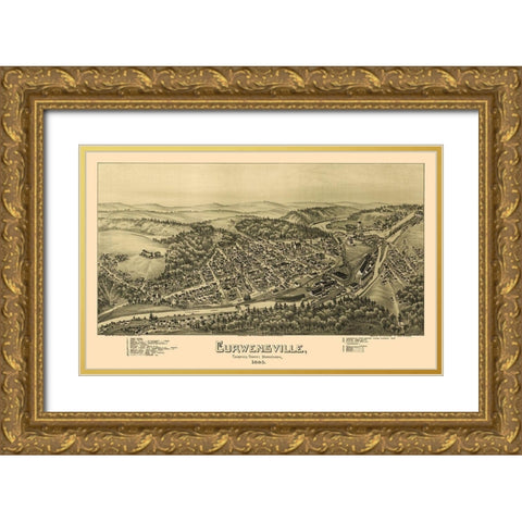 Curwensville Pennsylvania - Moyer 1895 Gold Ornate Wood Framed Art Print with Double Matting by Moyer
