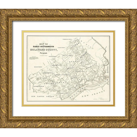 Delaware County Pennsylvania - Bowen 1790 Gold Ornate Wood Framed Art Print with Double Matting by Bowen