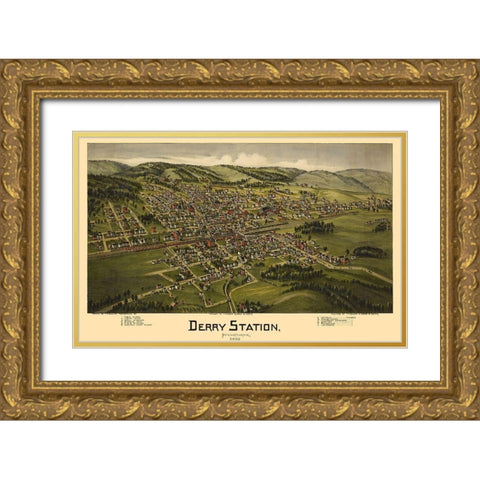 Derry Pennsylvania - Moyer 1900 Gold Ornate Wood Framed Art Print with Double Matting by Moyer