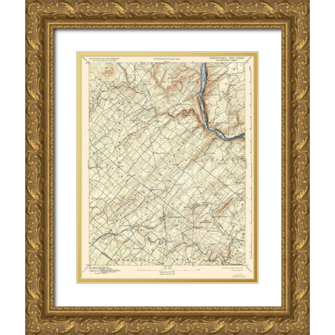 Doylestown Pennsylvania New Jersey Sheet Gold Ornate Wood Framed Art Print with Double Matting by USGS