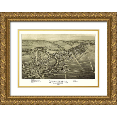Downington Pennsylvania - Fowler 1893 Gold Ornate Wood Framed Art Print with Double Matting by Fowler