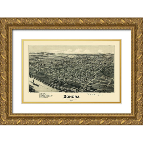 Donora Pennsylvania - Moyer 1901 Gold Ornate Wood Framed Art Print with Double Matting by Moyer