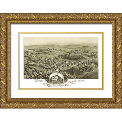 Edwardsville Pennsylvania - Fowler 1892 Gold Ornate Wood Framed Art Print with Double Matting by Fowler